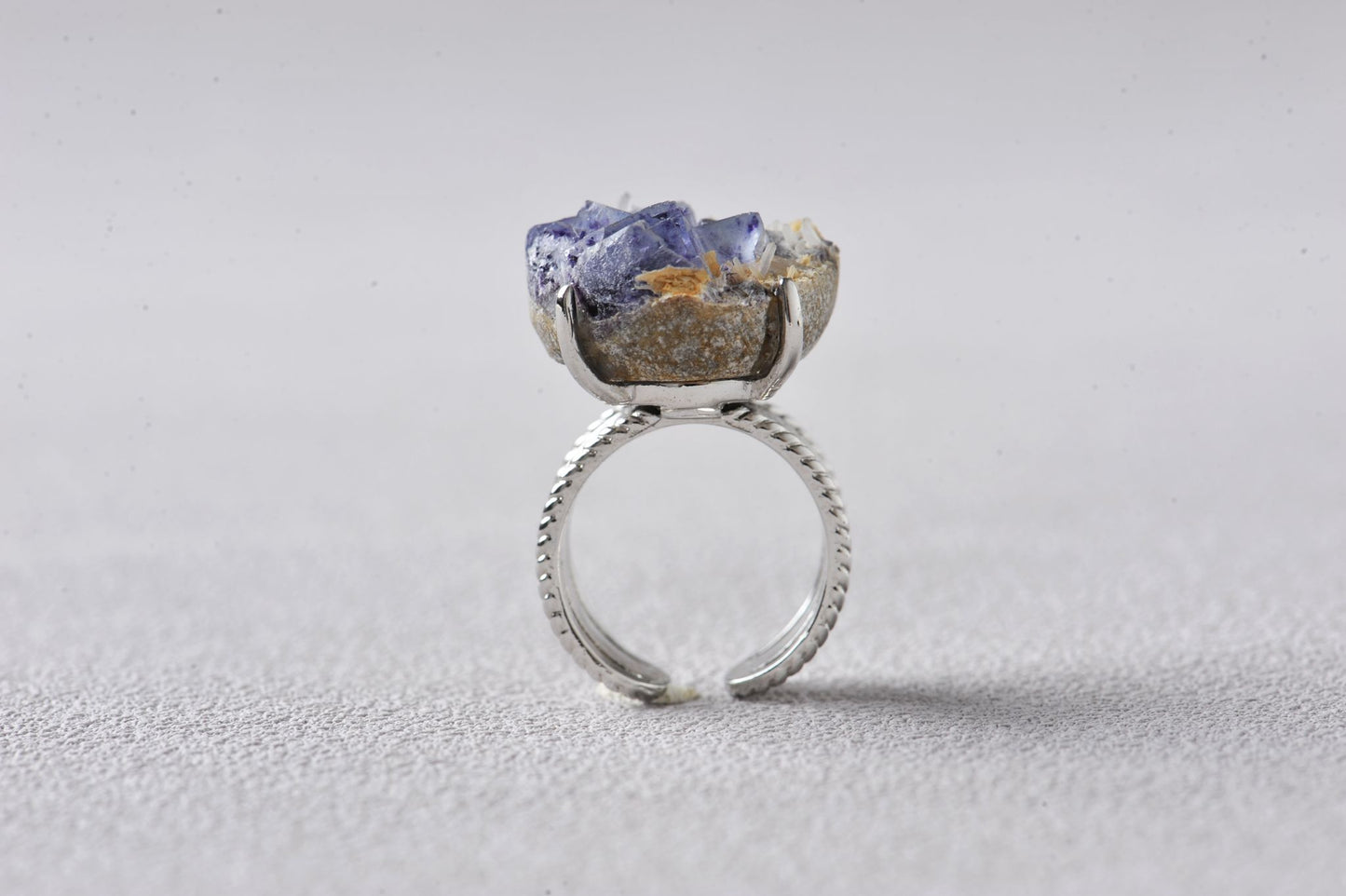 Transcendent Purple Fluorite Mineral Specimen Ring