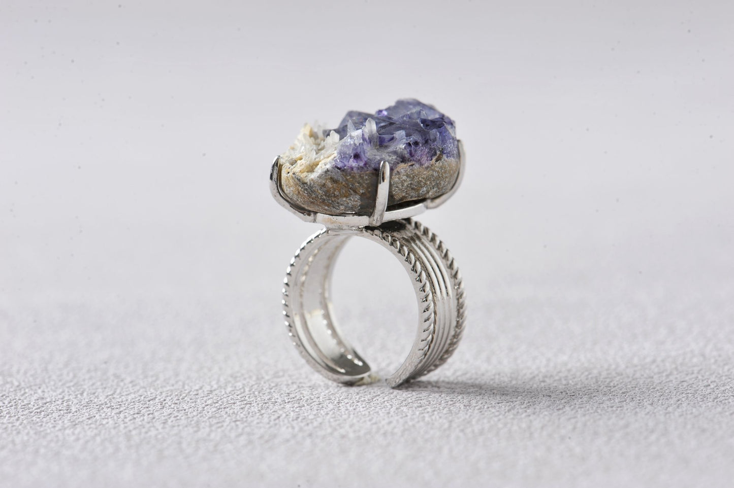 Transcendent Purple Fluorite Mineral Specimen Ring