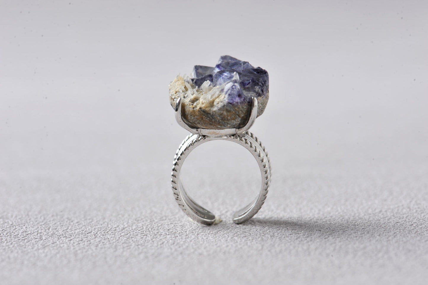 Transcendent Purple Fluorite Mineral Specimen Ring