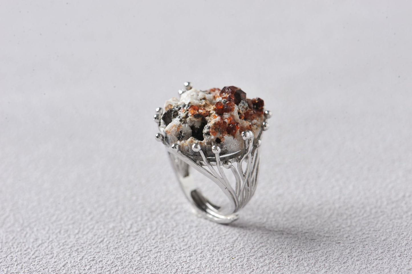 Rare Smoky Quartz Symbiotic Garnet Mineral Specimen Ring