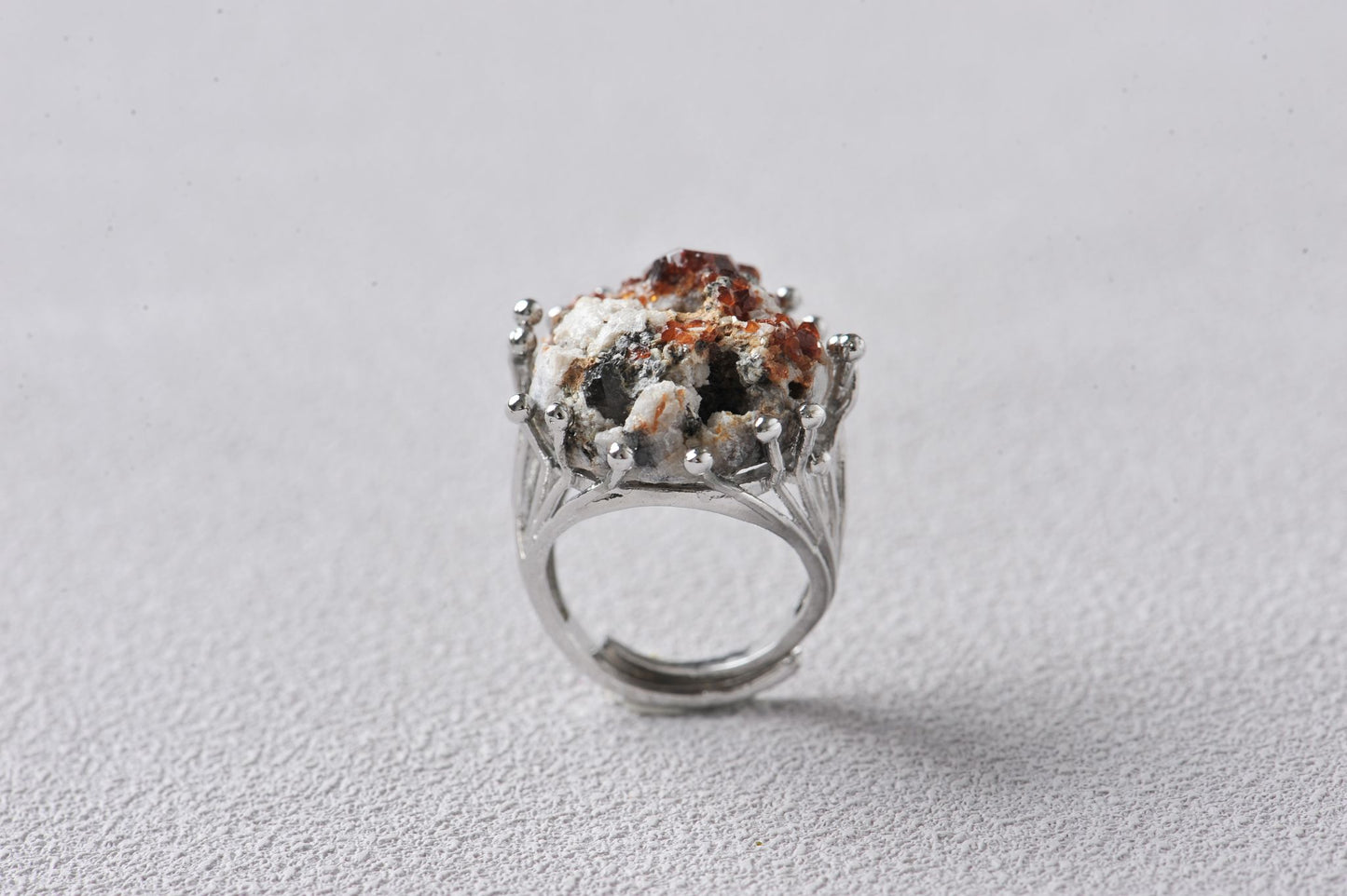 Rare Smoky Quartz Symbiotic Garnet Mineral Specimen Ring