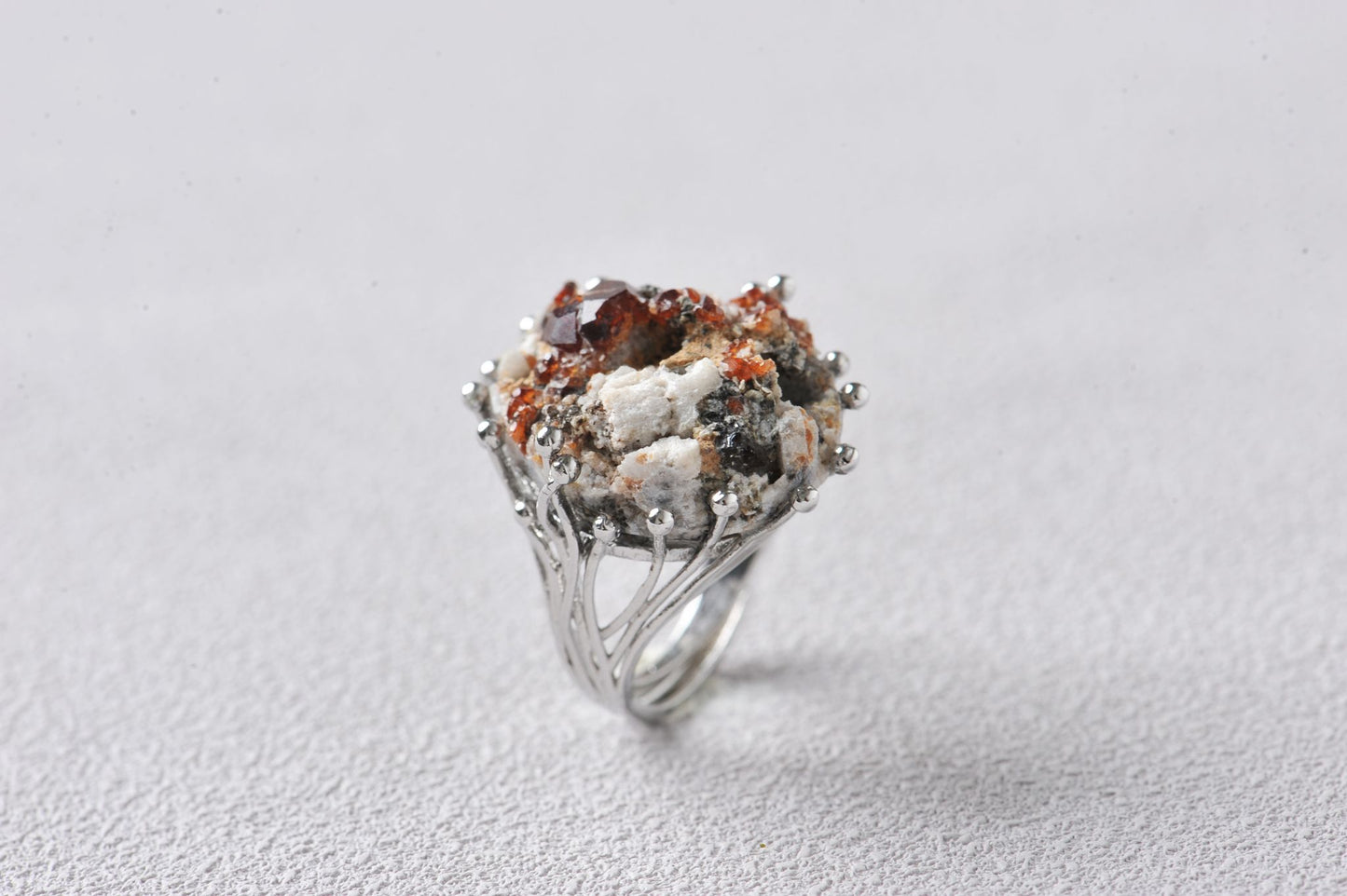 Rare Smoky Quartz Symbiotic Garnet Mineral Specimen Ring