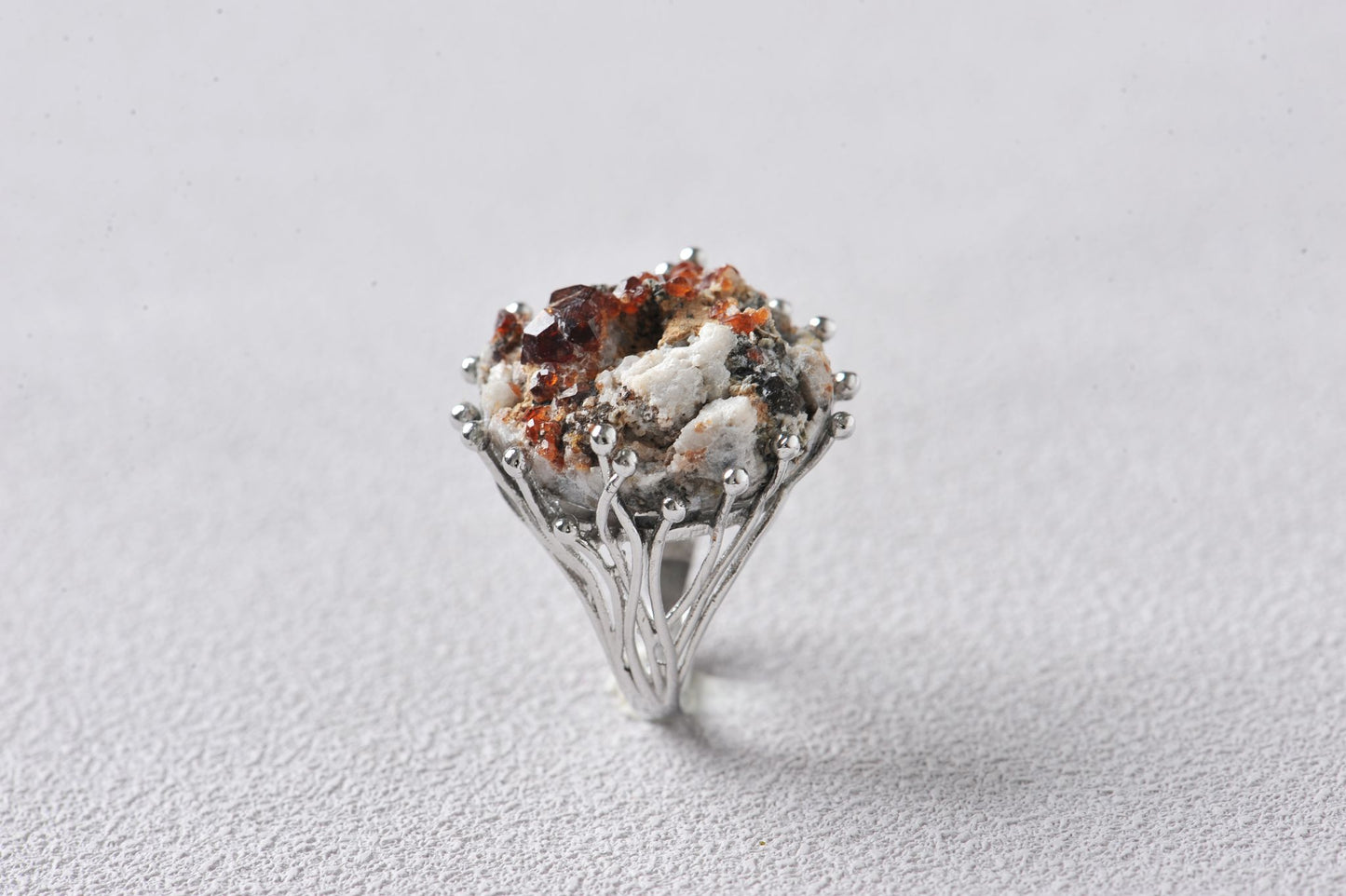 Rare Smoky Quartz Symbiotic Garnet Mineral Specimen Ring