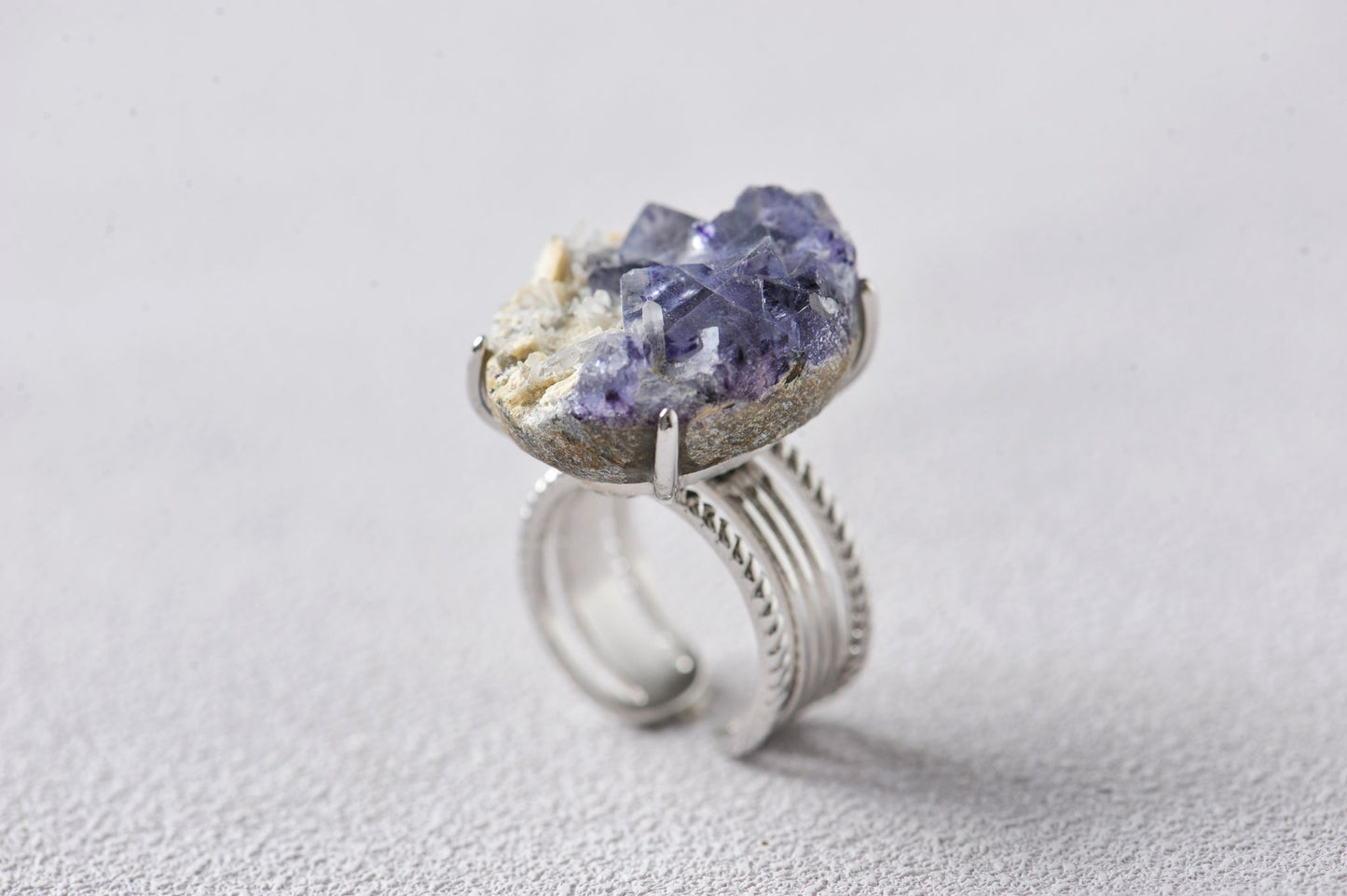 Transcendent Purple Fluorite Mineral Specimen Ring