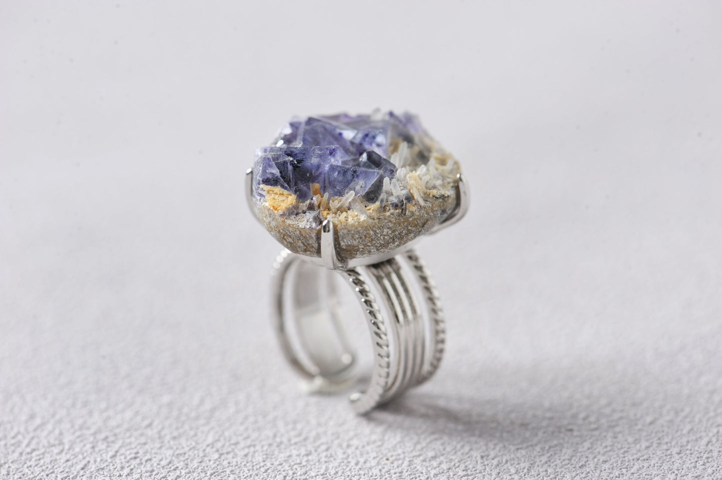 Transcendent Purple Fluorite Mineral Specimen Ring