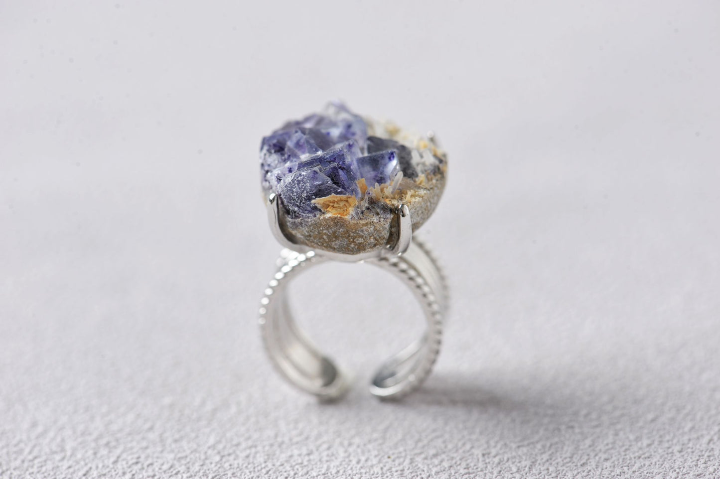 Transcendent Purple Fluorite Mineral Specimen Ring
