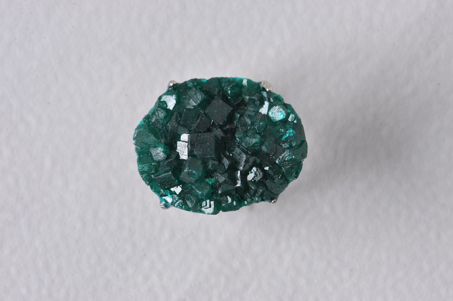 Emerald-Glow Raw Dioptase Cluster Ring