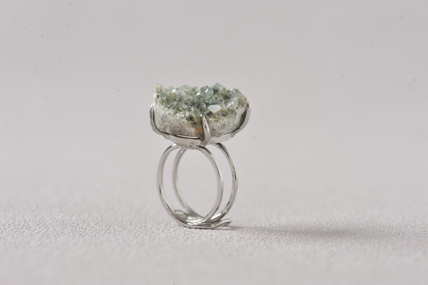 Phantom Chlorite Green Quartz Cluster Ring