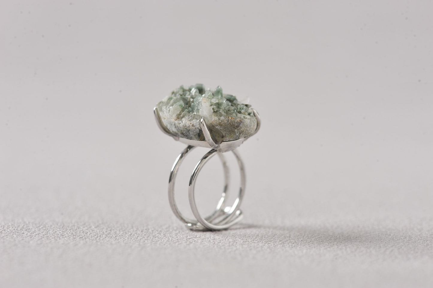 Phantom Chlorite Green Quartz Cluster Ring