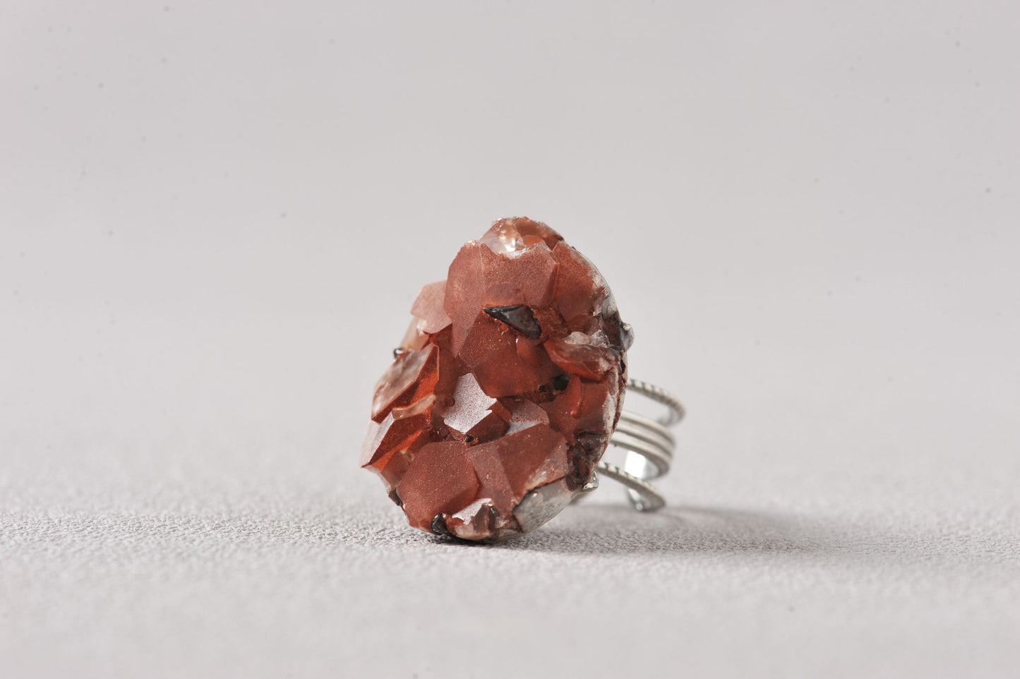 Chocolate Hematite Quartz Specimen Ring
