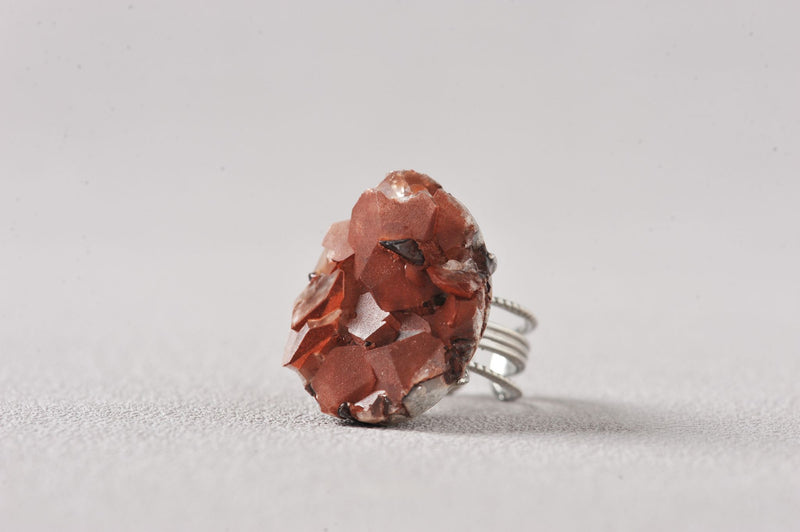 Chocolate Hematite Quartz Specimen Ring