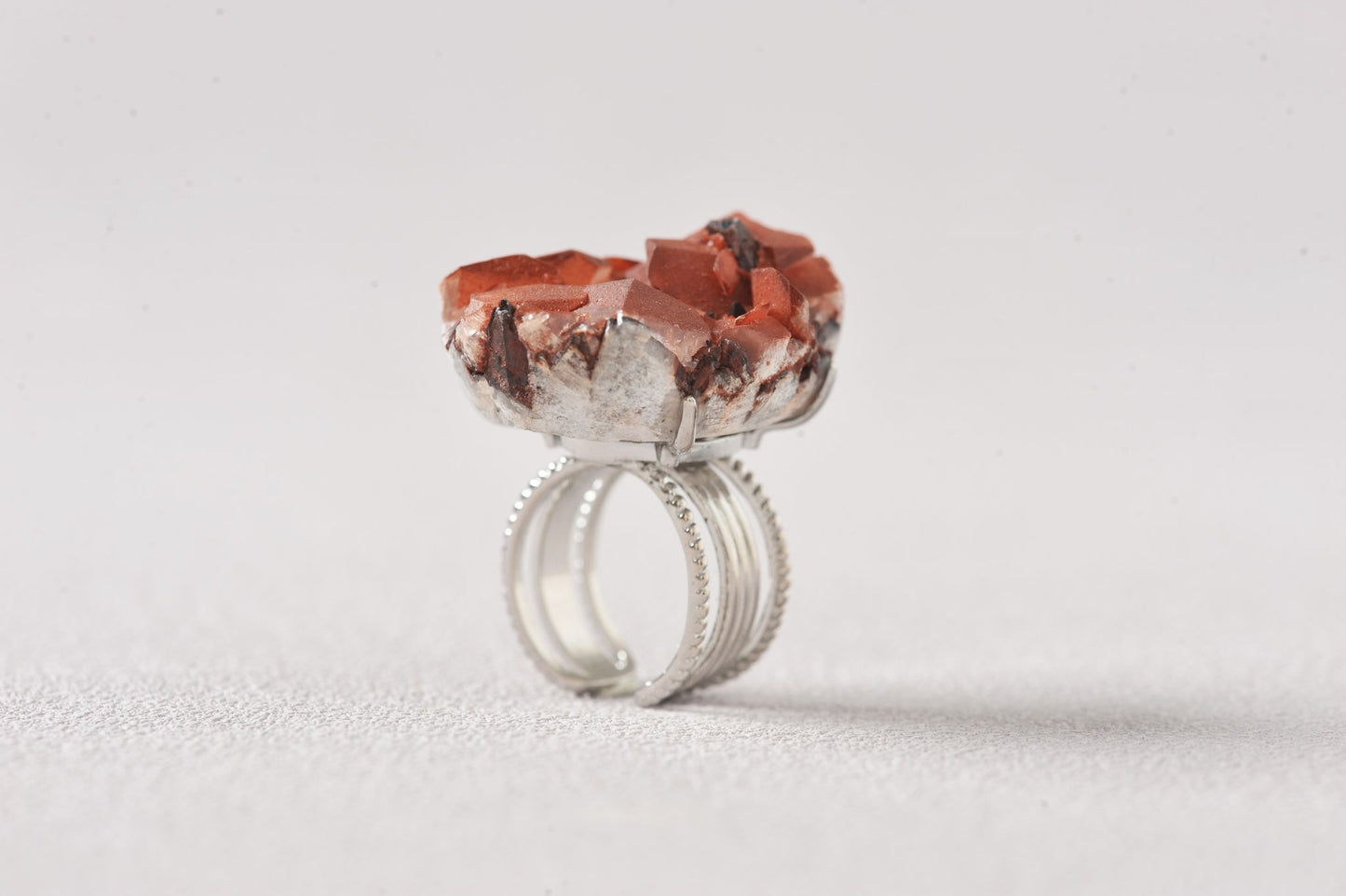 Chocolate Hematite Quartz Specimen Ring