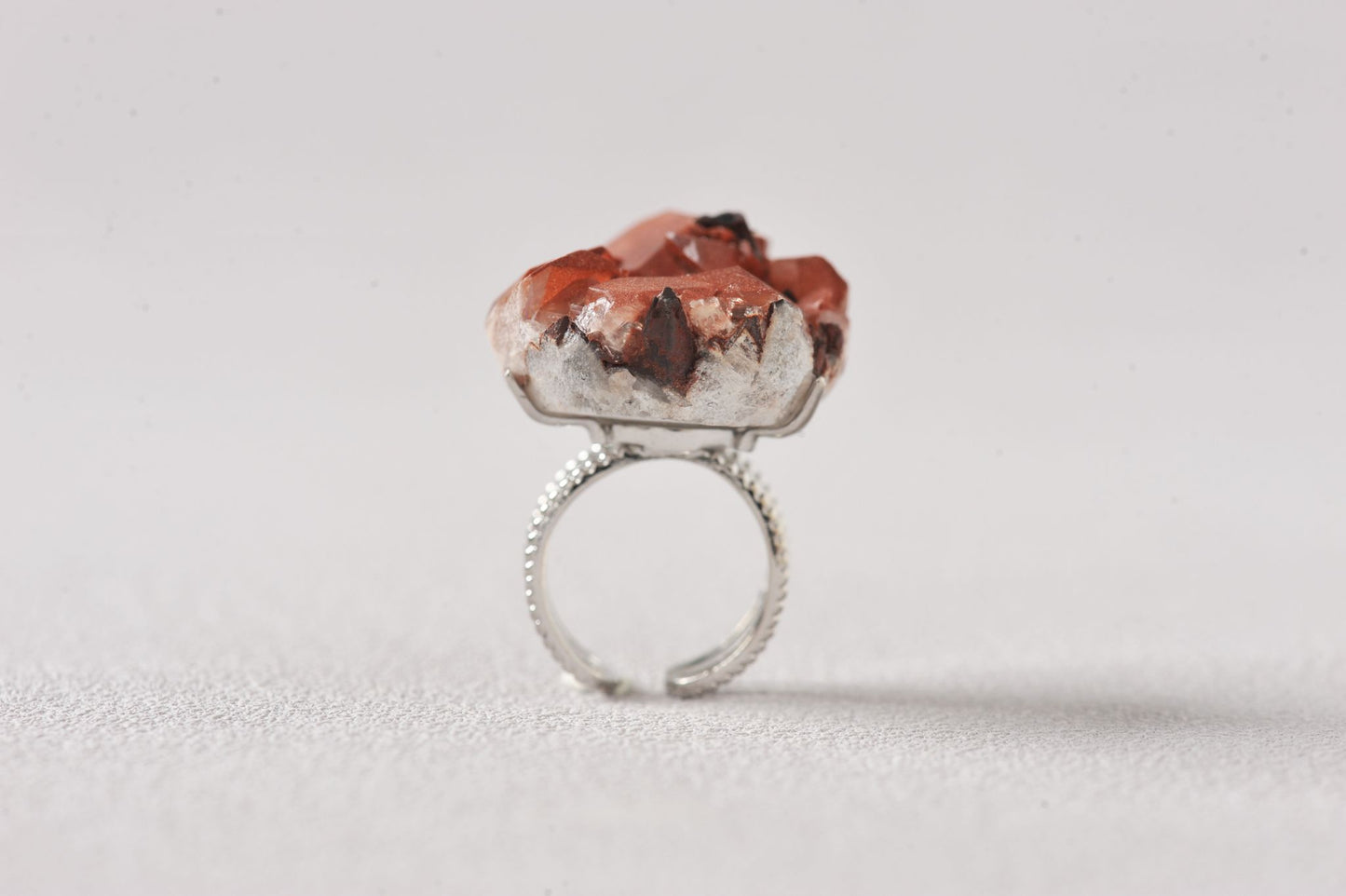 Chocolate Hematite Quartz Specimen Ring
