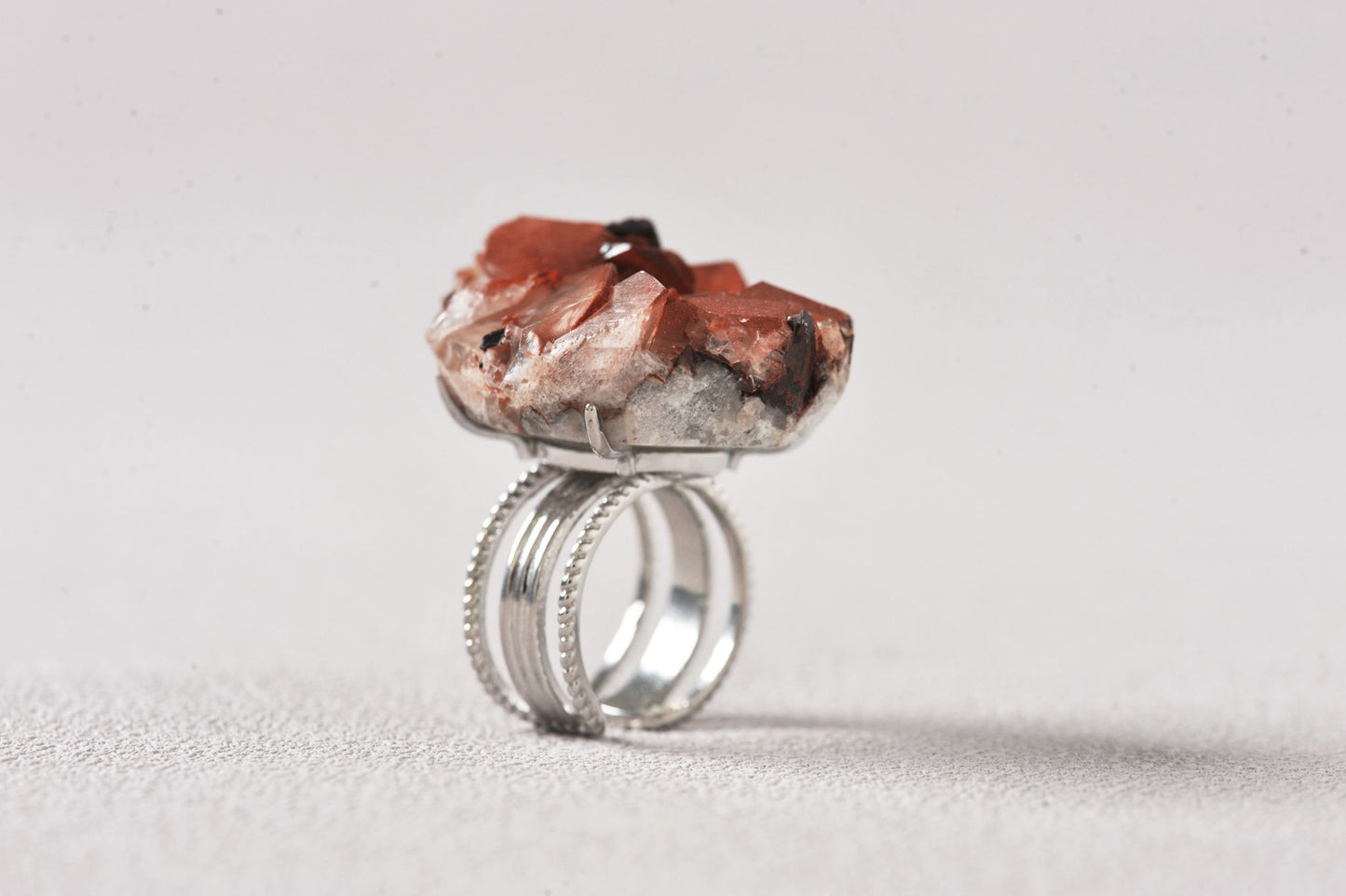 Chocolate Hematite Quartz Specimen Ring