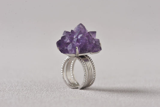 Open-Aura Amethyst Druzy Ring