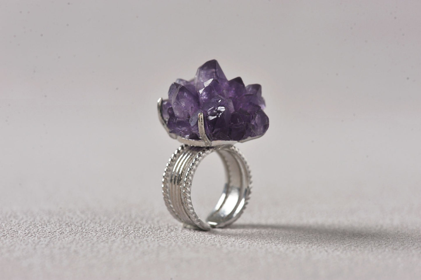 Open-Aura Amethyst Druzy Ring