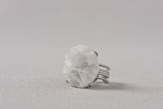 White Rose Bloom Muscovite Mica Ring