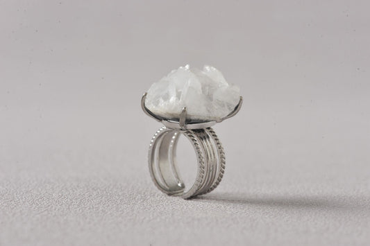 White Rose Bloom Muscovite Mica Ring