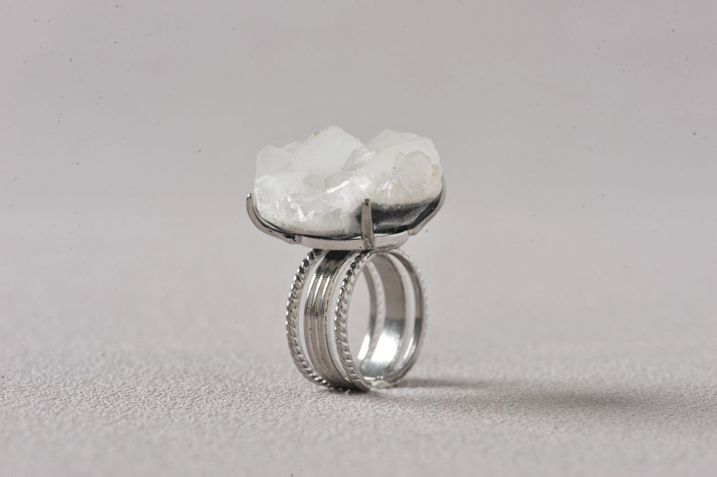 White Rose Bloom Muscovite Mica Ring