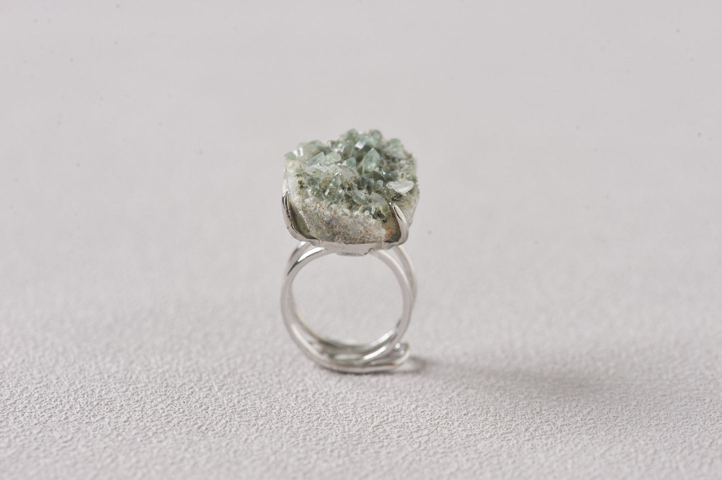 Phantom Chlorite Green Quartz Cluster Ring