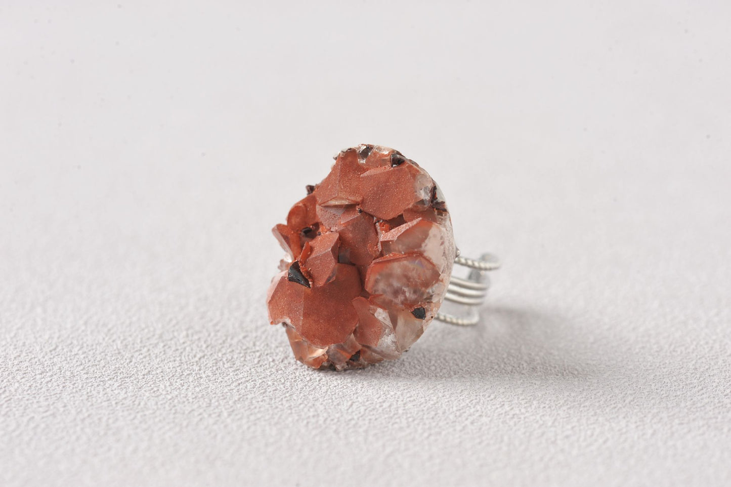 Chocolate Hematite Quartz Specimen Ring