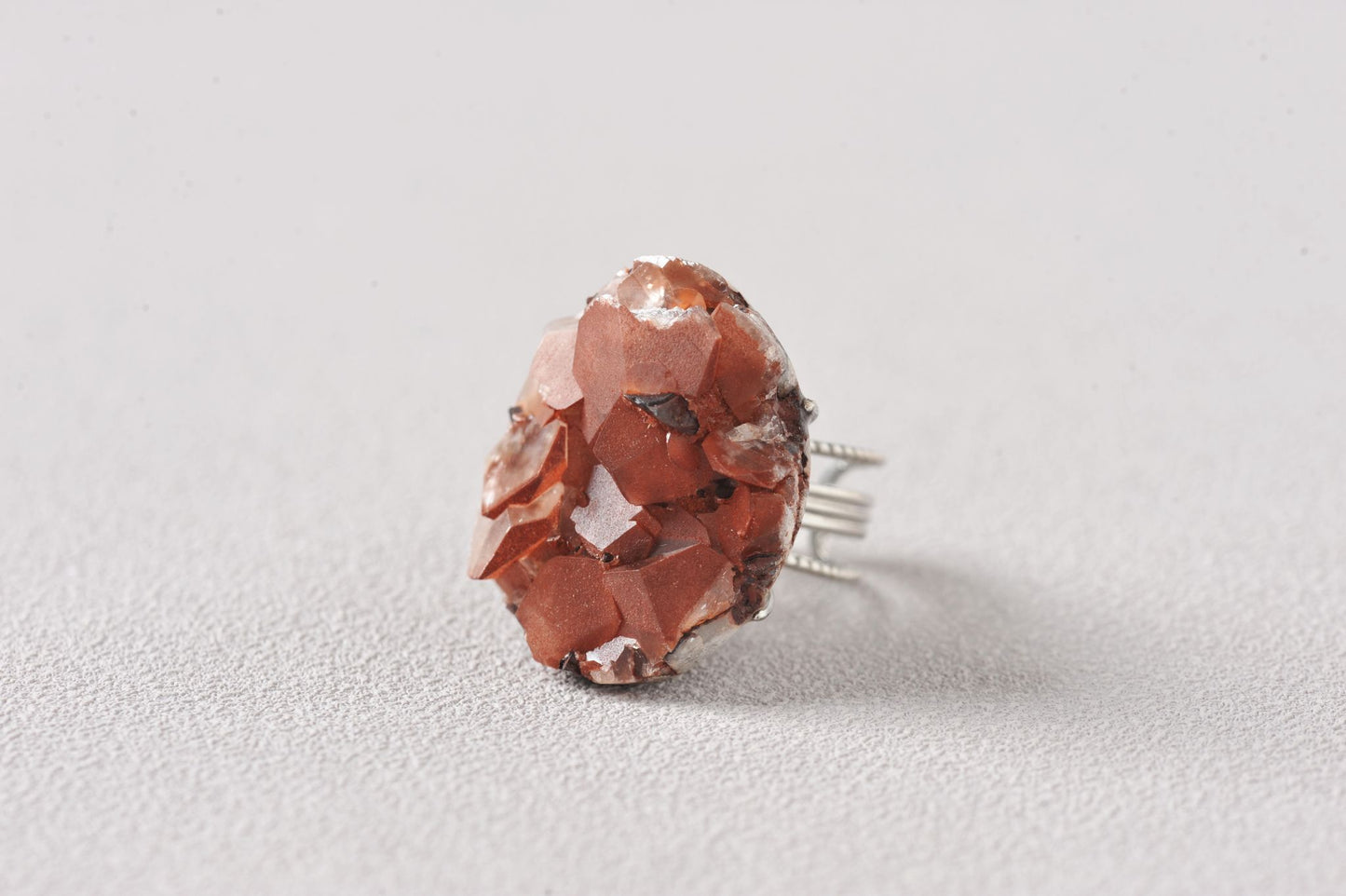 Chocolate Hematite Quartz Specimen Ring