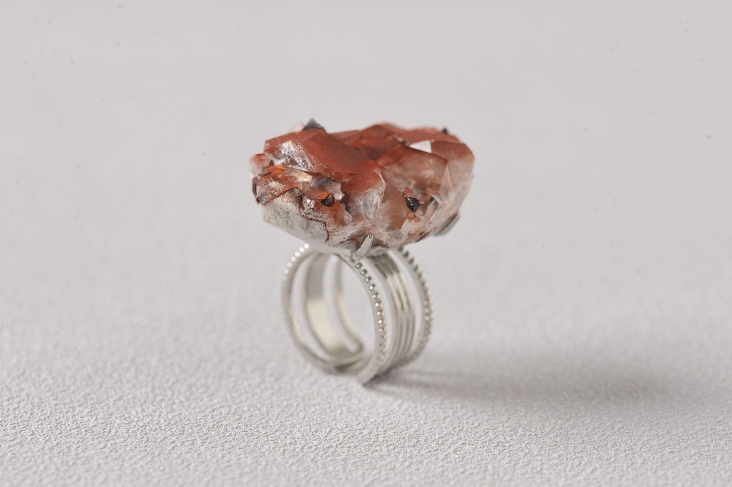 Chocolate Hematite Quartz Specimen Ring