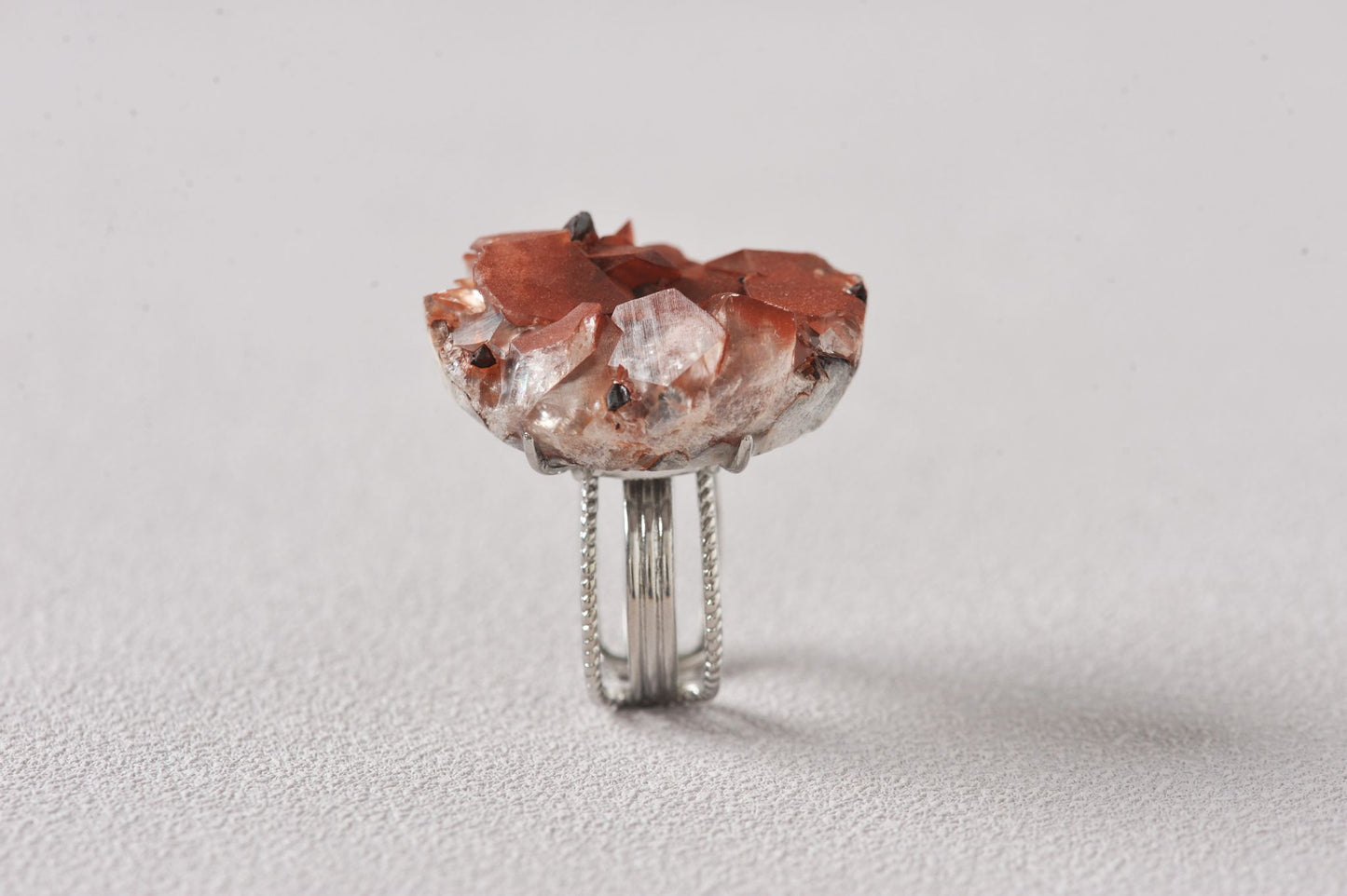 Chocolate Hematite Quartz Specimen Ring