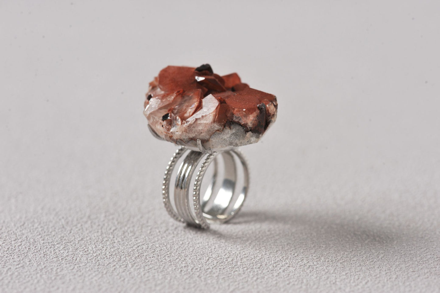 Chocolate Hematite Quartz Specimen Ring