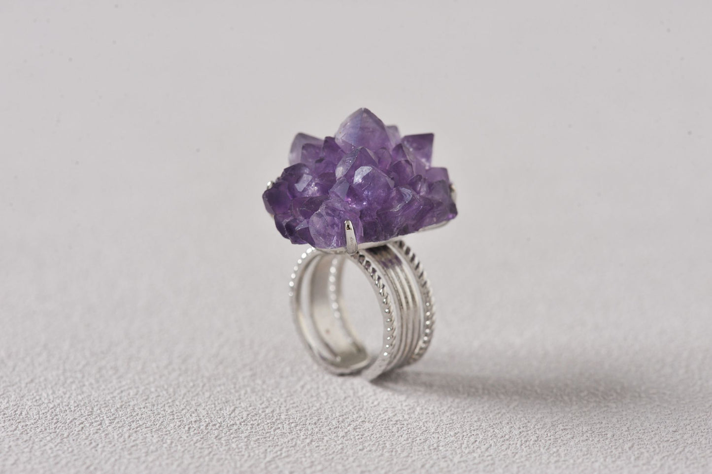 Open-Aura Amethyst Druzy Ring
