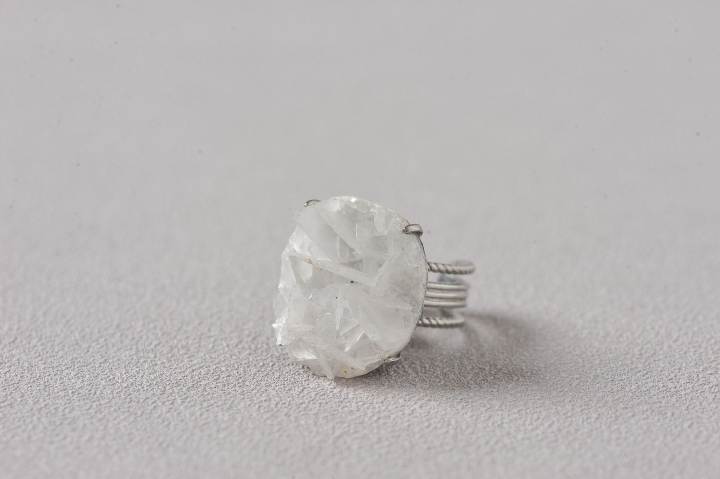 White Rose Bloom Muscovite Mica Ring