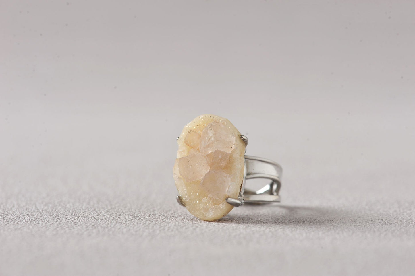 Honey Cream Fluorite Cube Ring