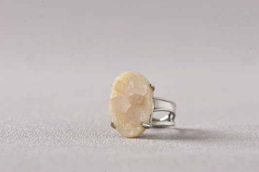 Honey Cream Fluorite Cube Ring