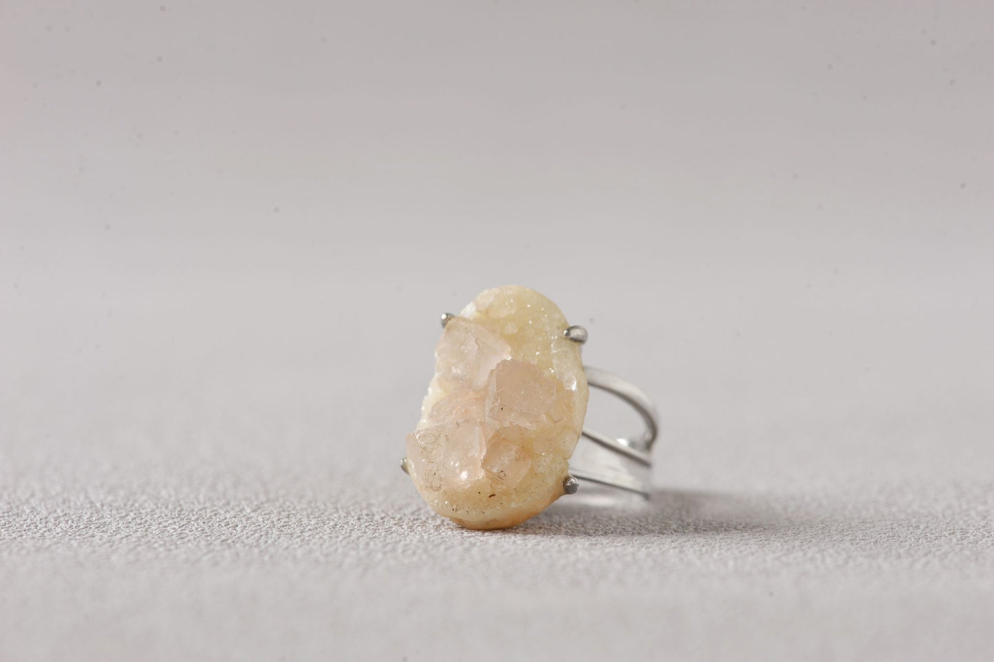 Honey Cream Fluorite Cube Ring