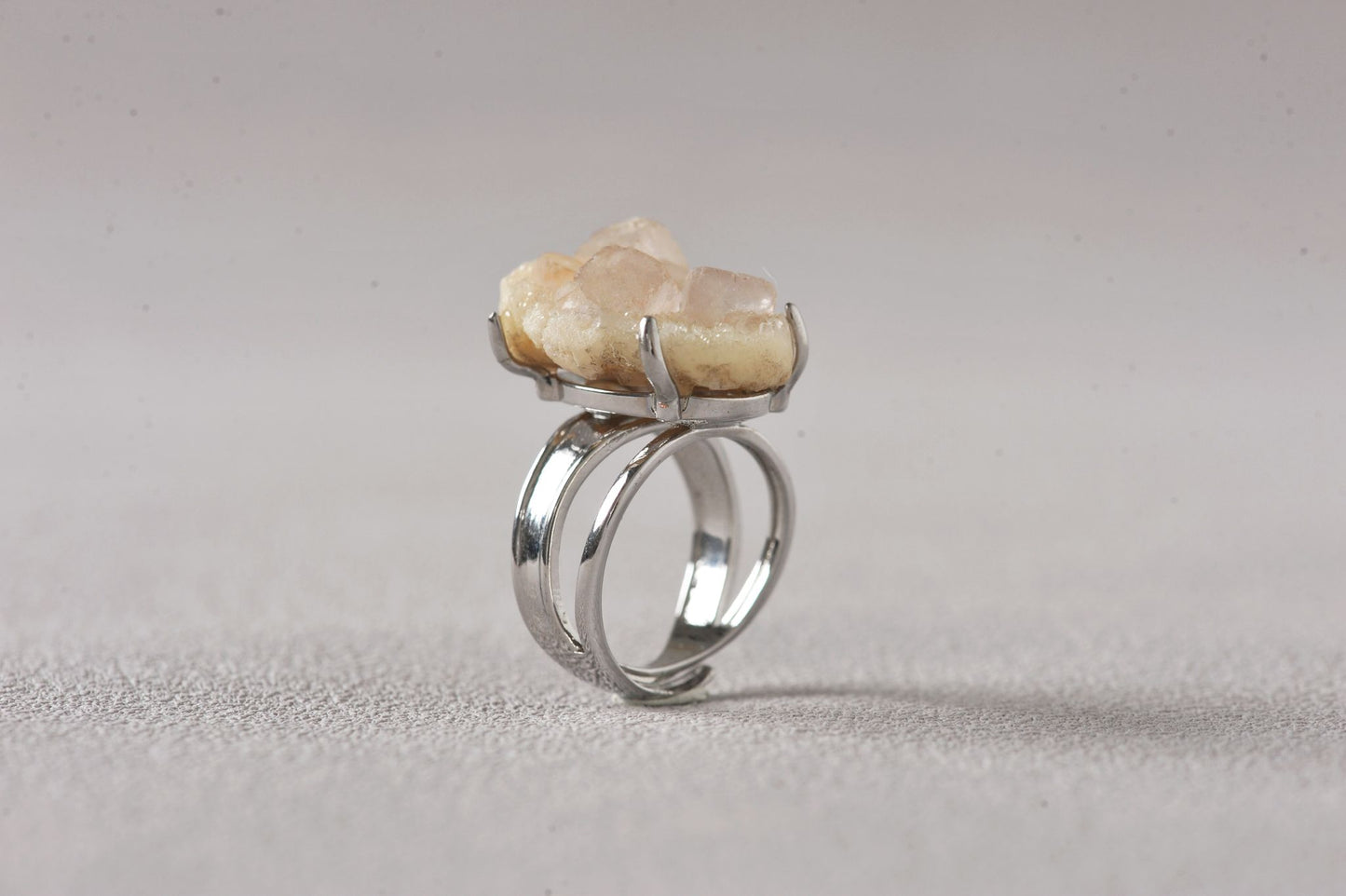 Honey Cream Fluorite Cube Ring