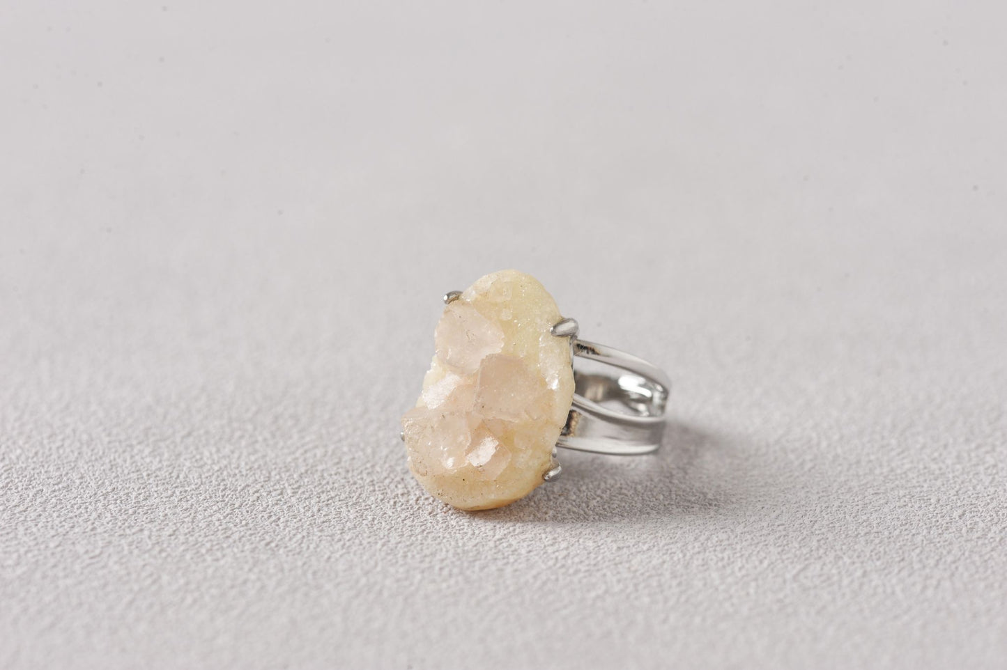 Honey Cream Fluorite Cube Ring