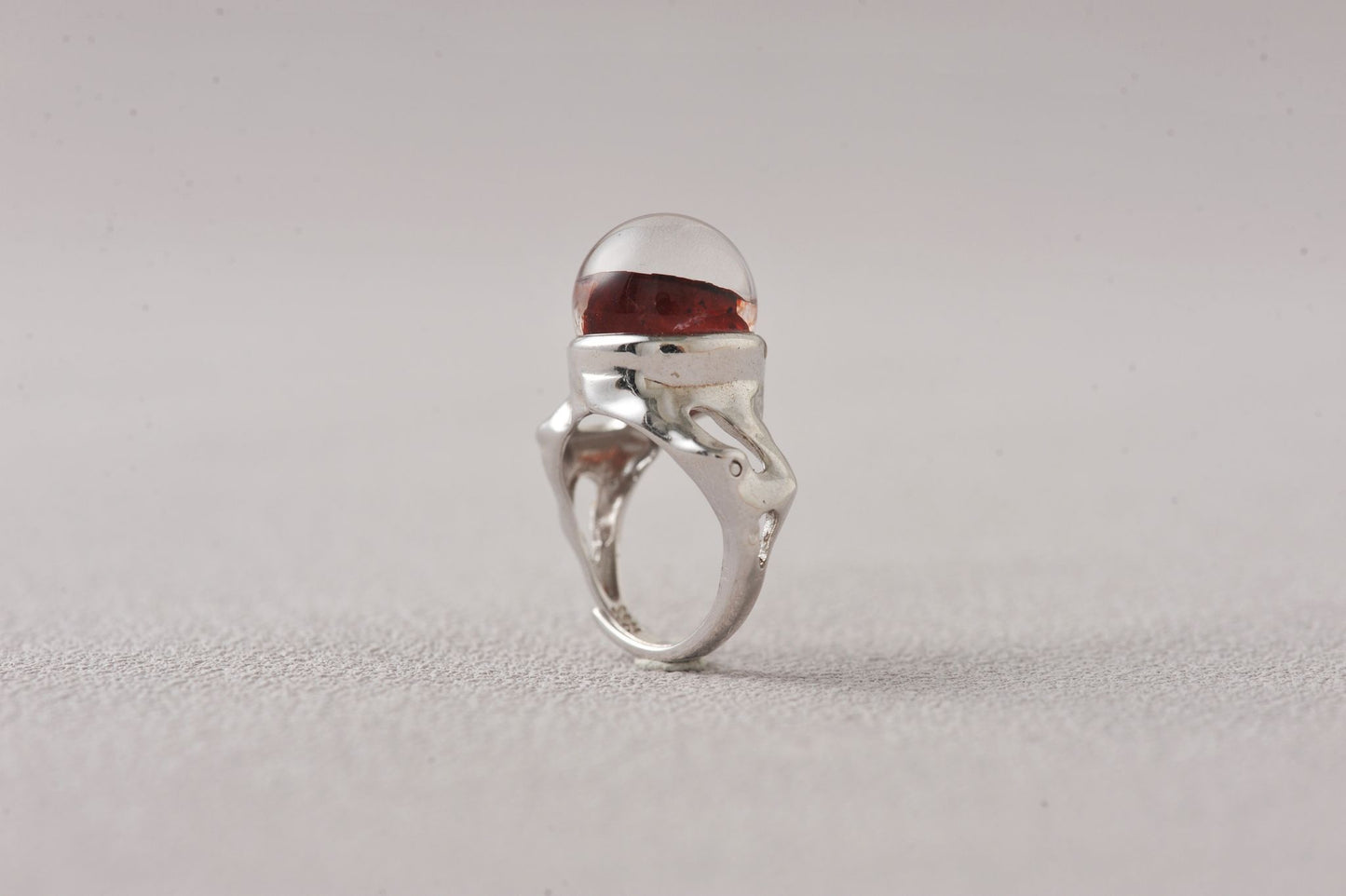 Rich Red Hematoid Quartz Unique Open Ring