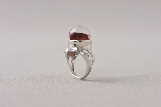Rich Red Hematoid Quartz Unique Open Ring