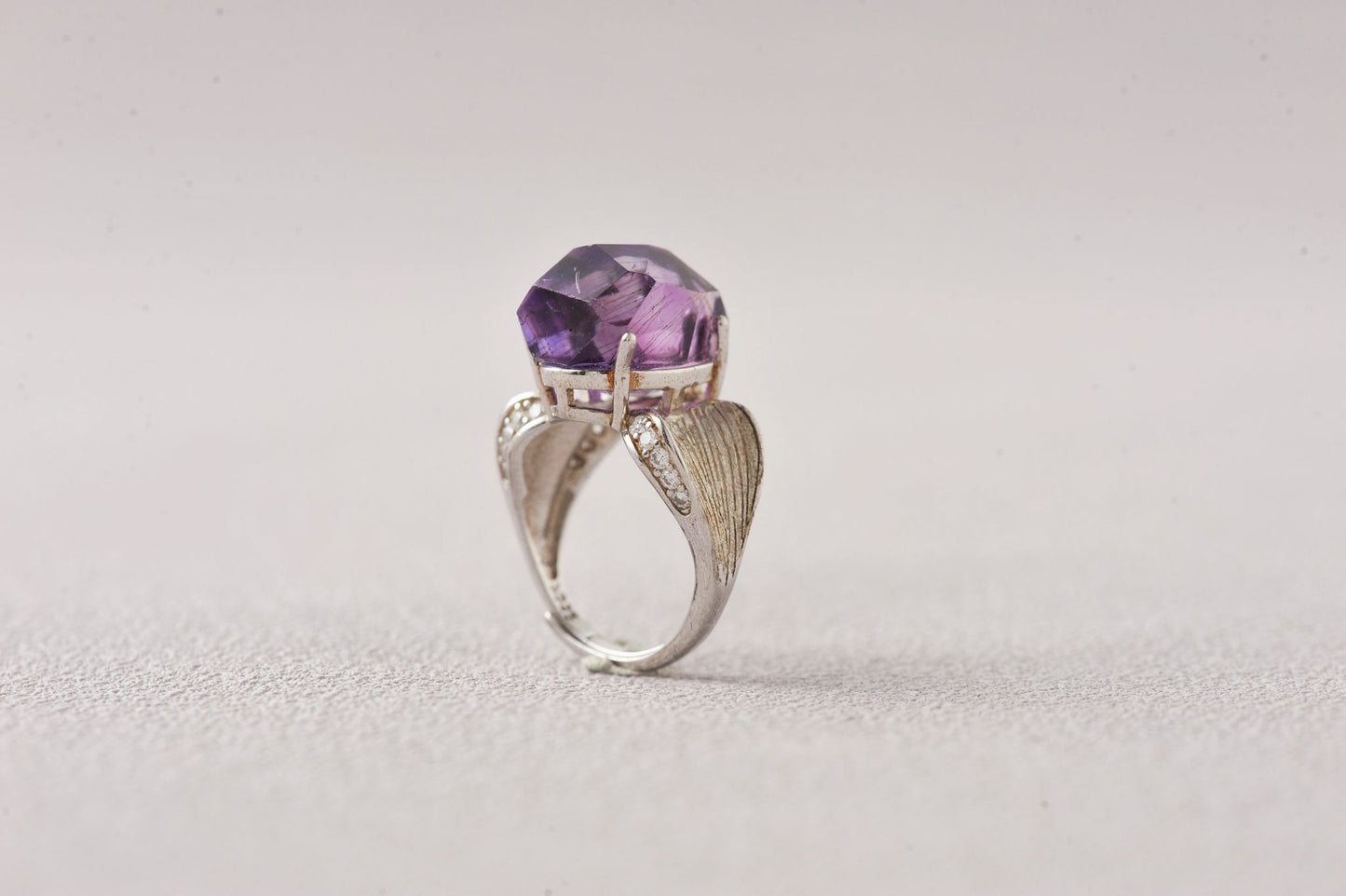 Rare Super Seven Amethyst Minimalist Silver Ring