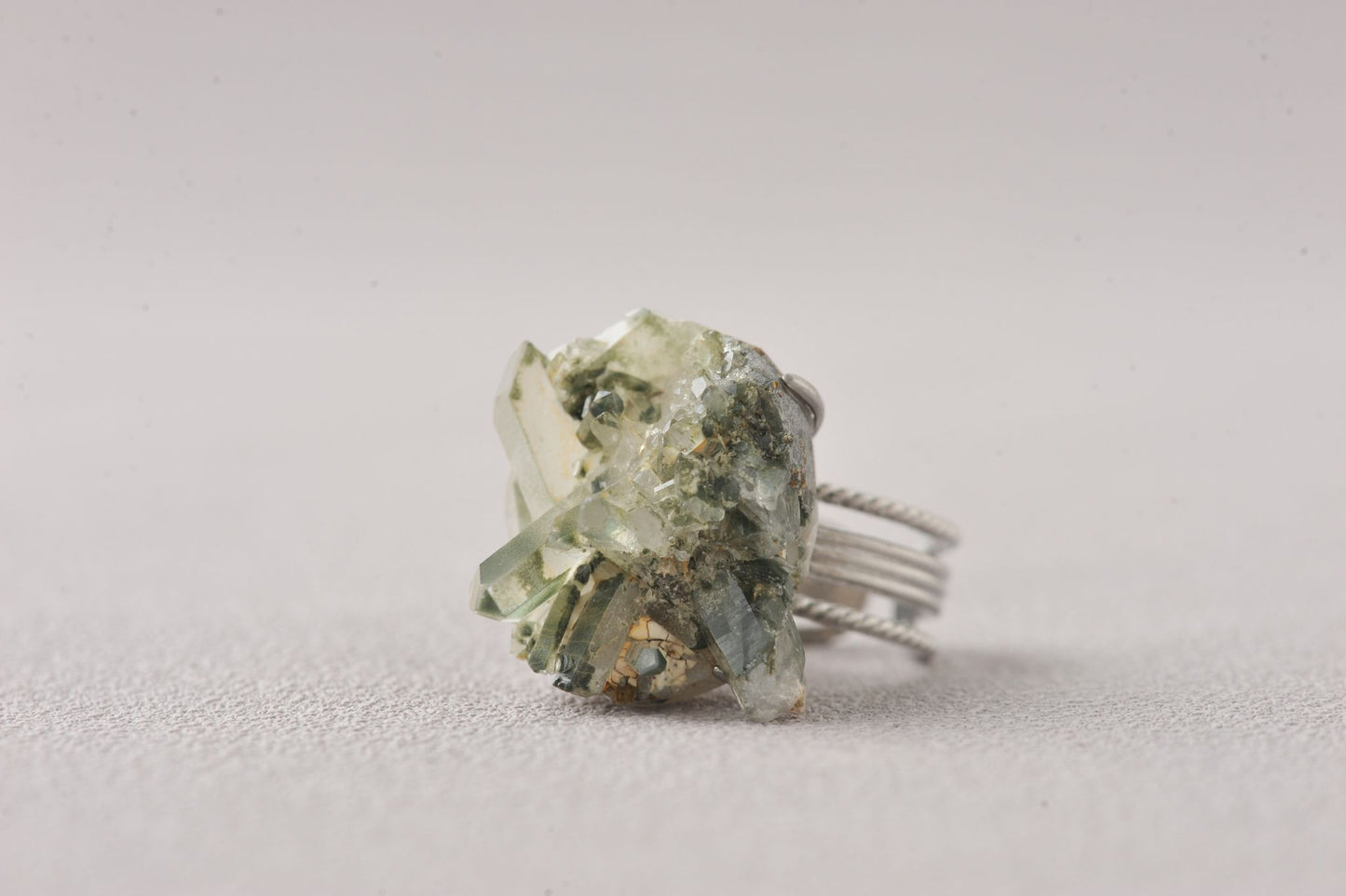 Himalayas Green Phantom Cluster Crystal Unique Ring