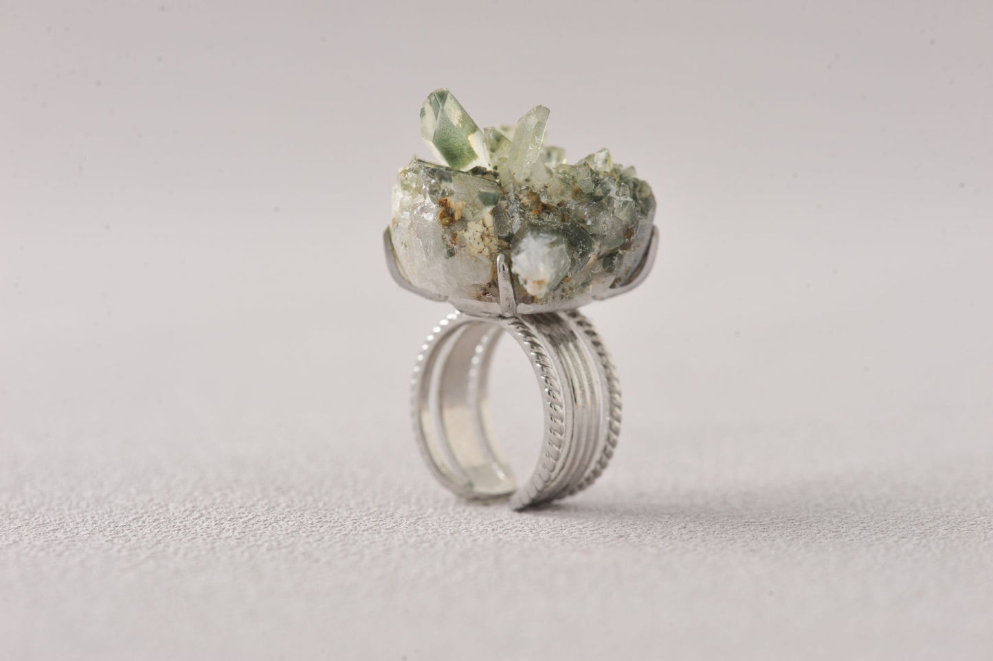 Himalayas Green Phantom Cluster Crystal Unique Ring