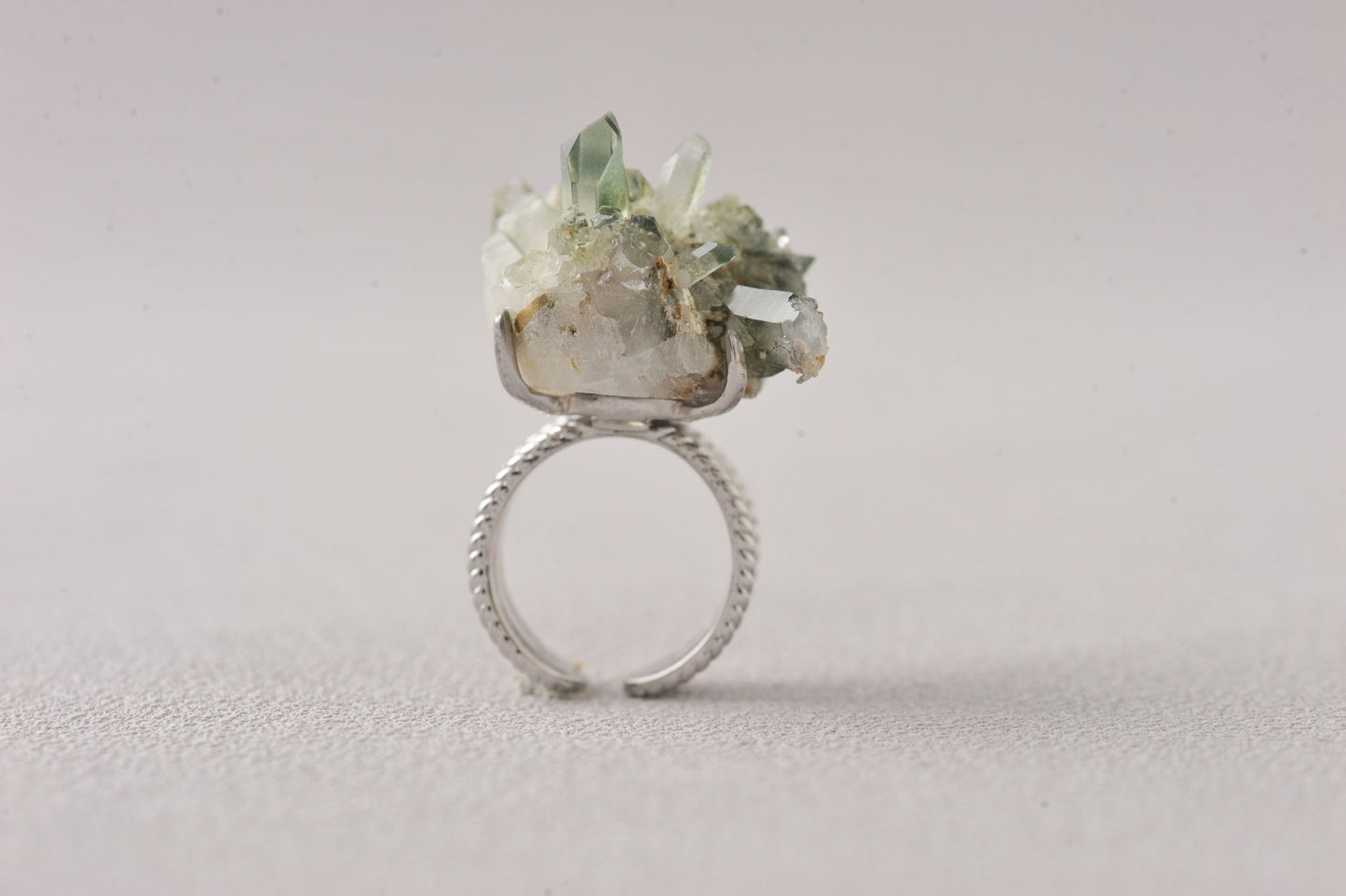 Himalayas Green Phantom Cluster Crystal Unique Ring