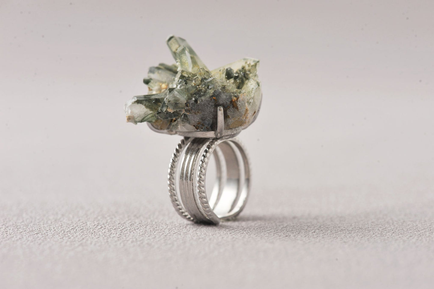 Himalayas Green Phantom Cluster Crystal Unique Ring