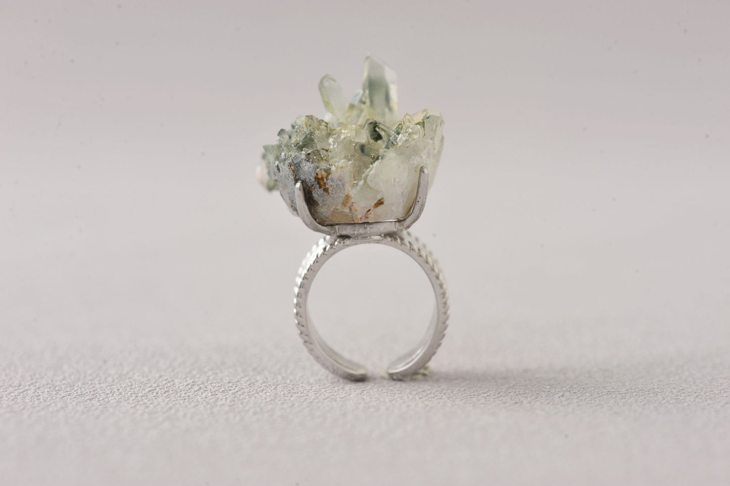 Himalayas Green Phantom Cluster Crystal Unique Ring