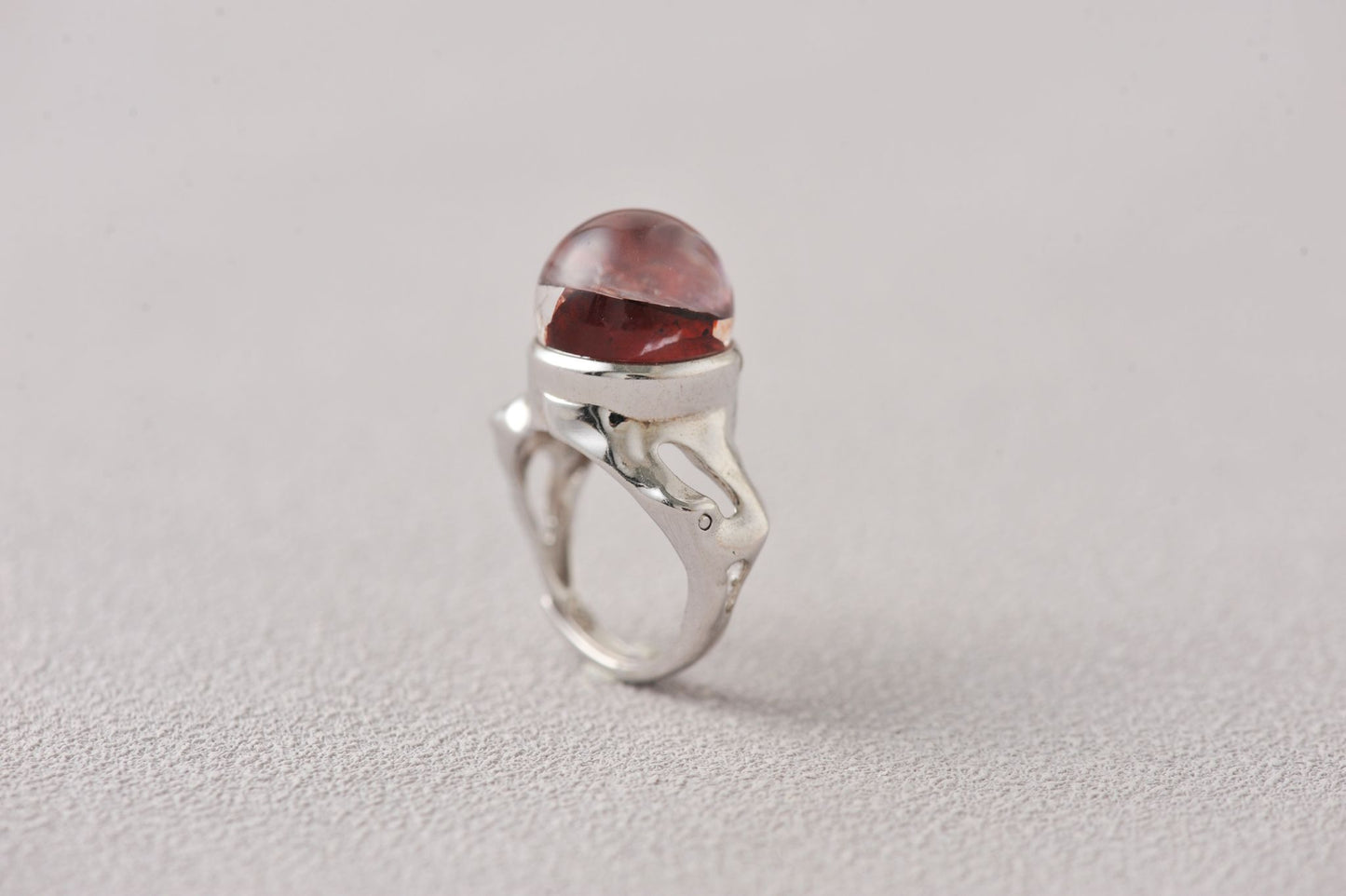 Rich Red Hematoid Quartz Unique Open Ring