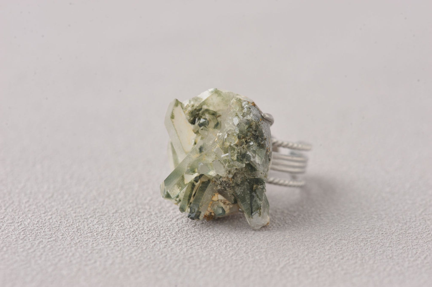 Himalayas Green Phantom Cluster Crystal Unique Ring