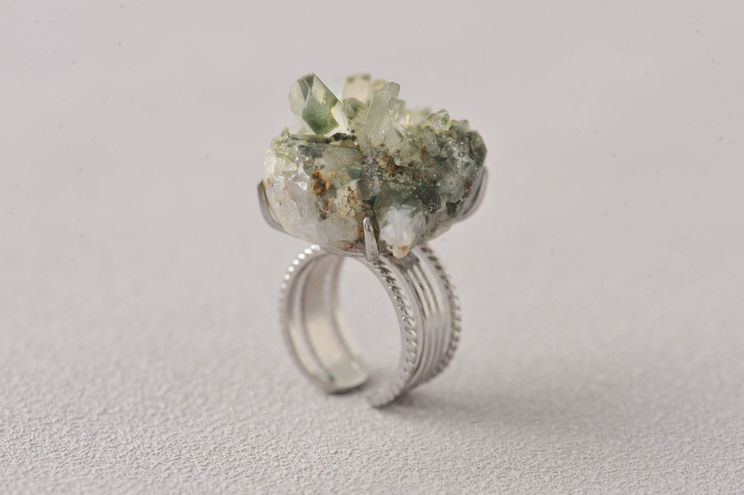 Himalayas Green Phantom Cluster Crystal Unique Ring