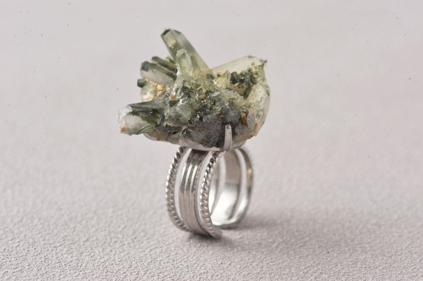 Himalayas Green Phantom Cluster Crystal Unique Ring