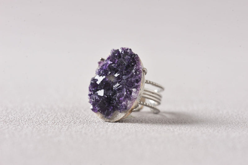 Aura Shield Purple Fluorite Cube Mineral Ring