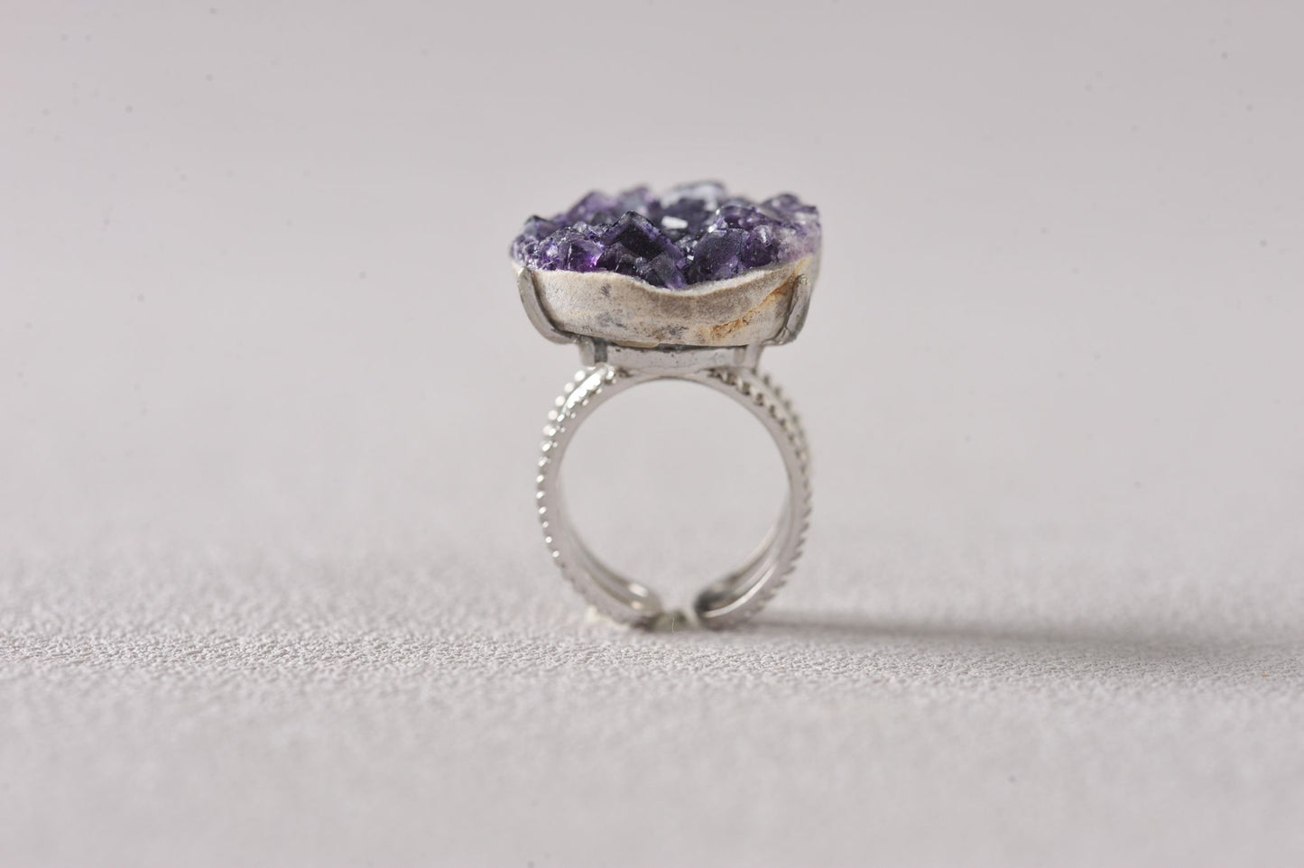 Aura Shield Purple Fluorite Cube Mineral Ring